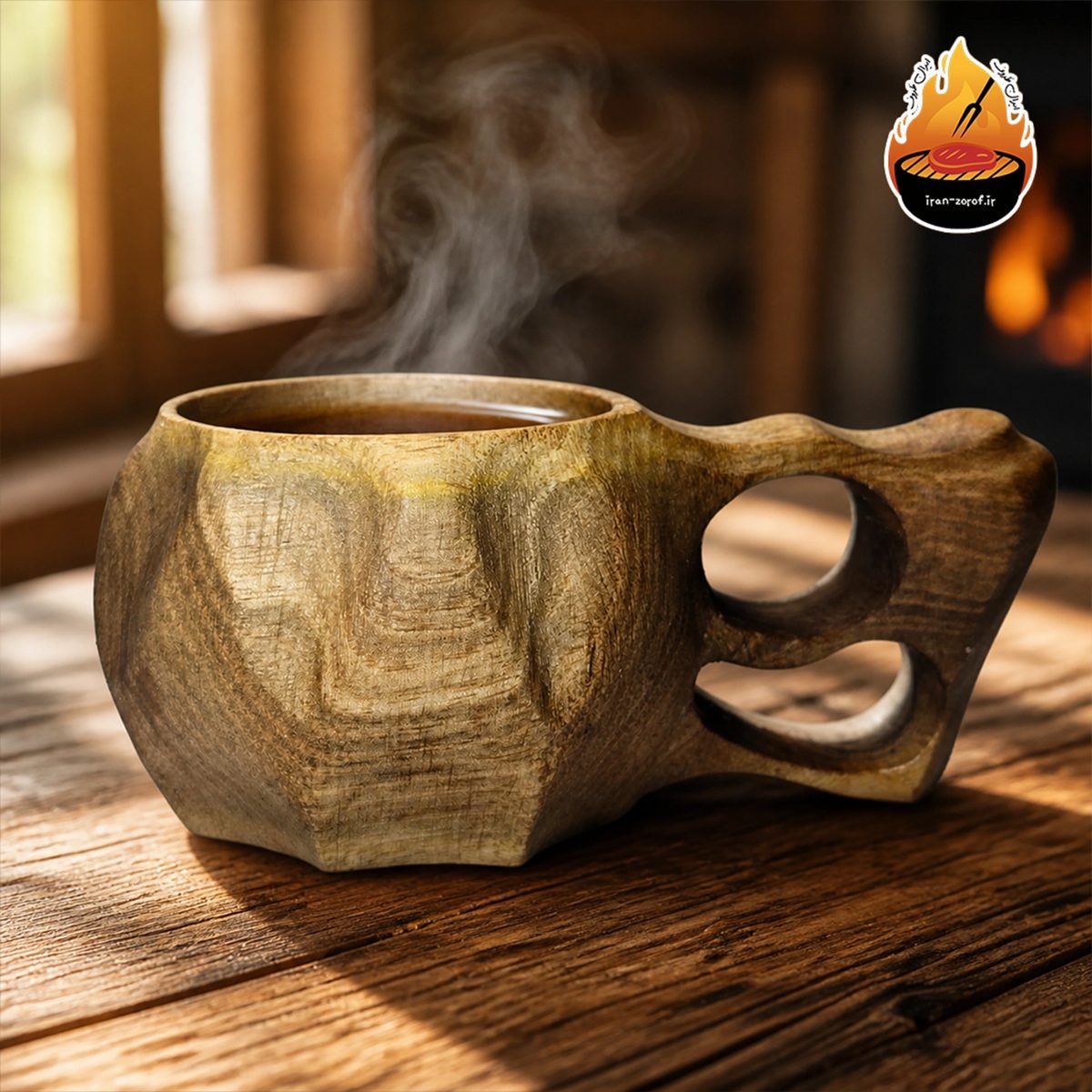 لیوان کوکسا چوبی مدل الماسی از چوب گردو | دست‌ساز — ایران ظروف