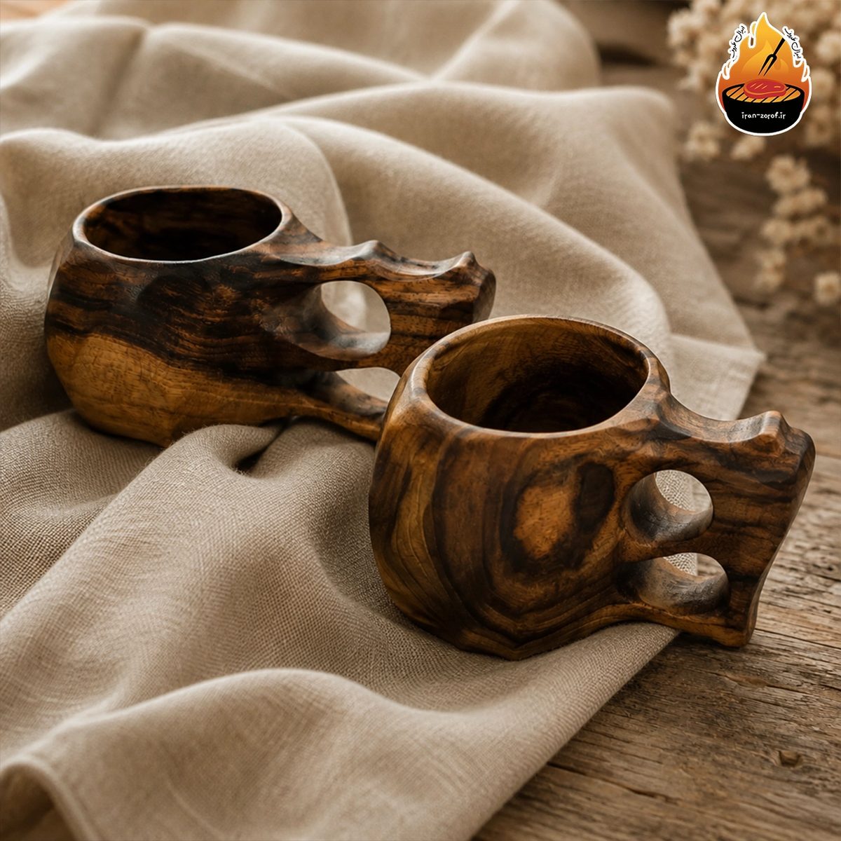 لیوان کوکسا چوبی مدل الماسی از چوب گردو | دست‌ساز — ایران ظروف