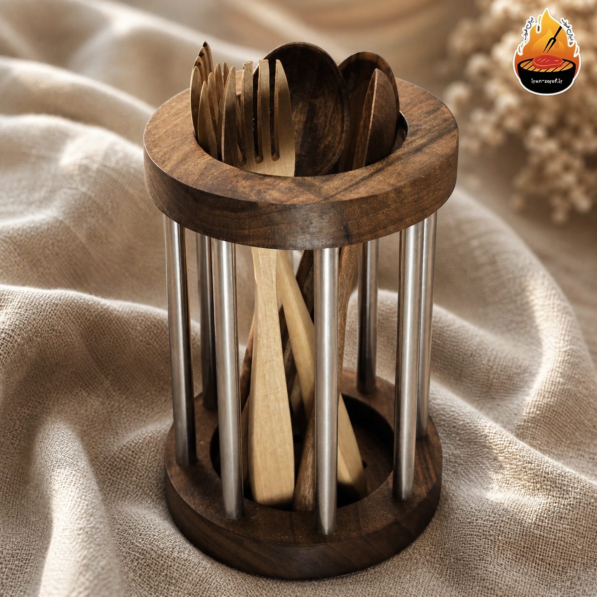 جاقاشقی ایستاده دو طرح مربعی و دایره چوب گردو مدل جوانه — ایران ظروف