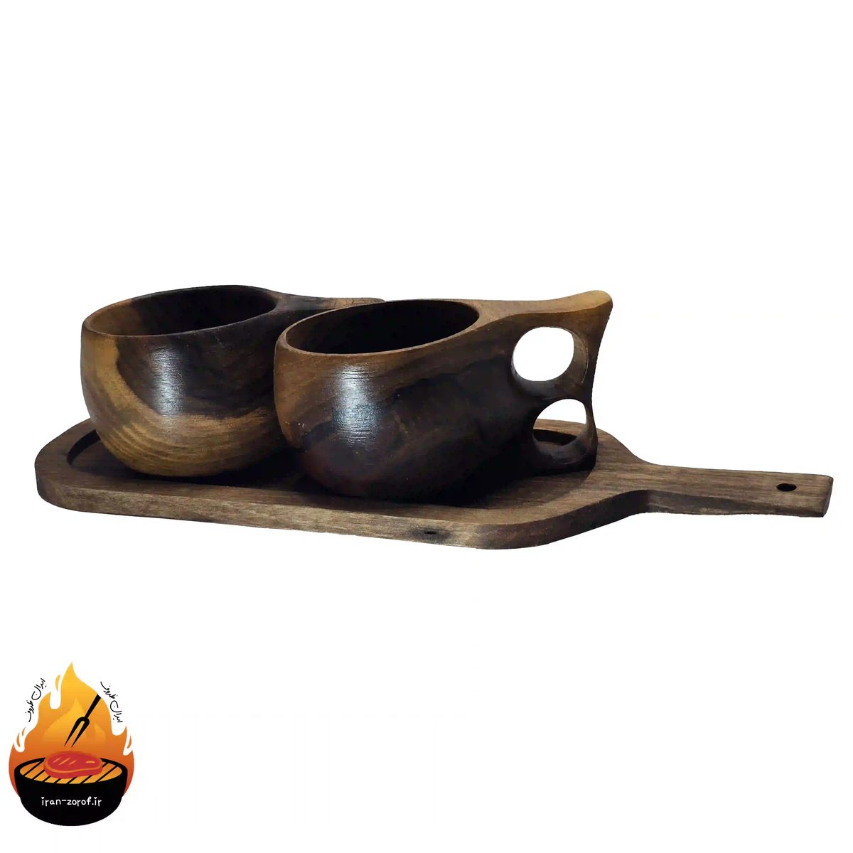 سینی سرو دسته‌دار چوب گردو مدل الماسی — ایران ظروف
