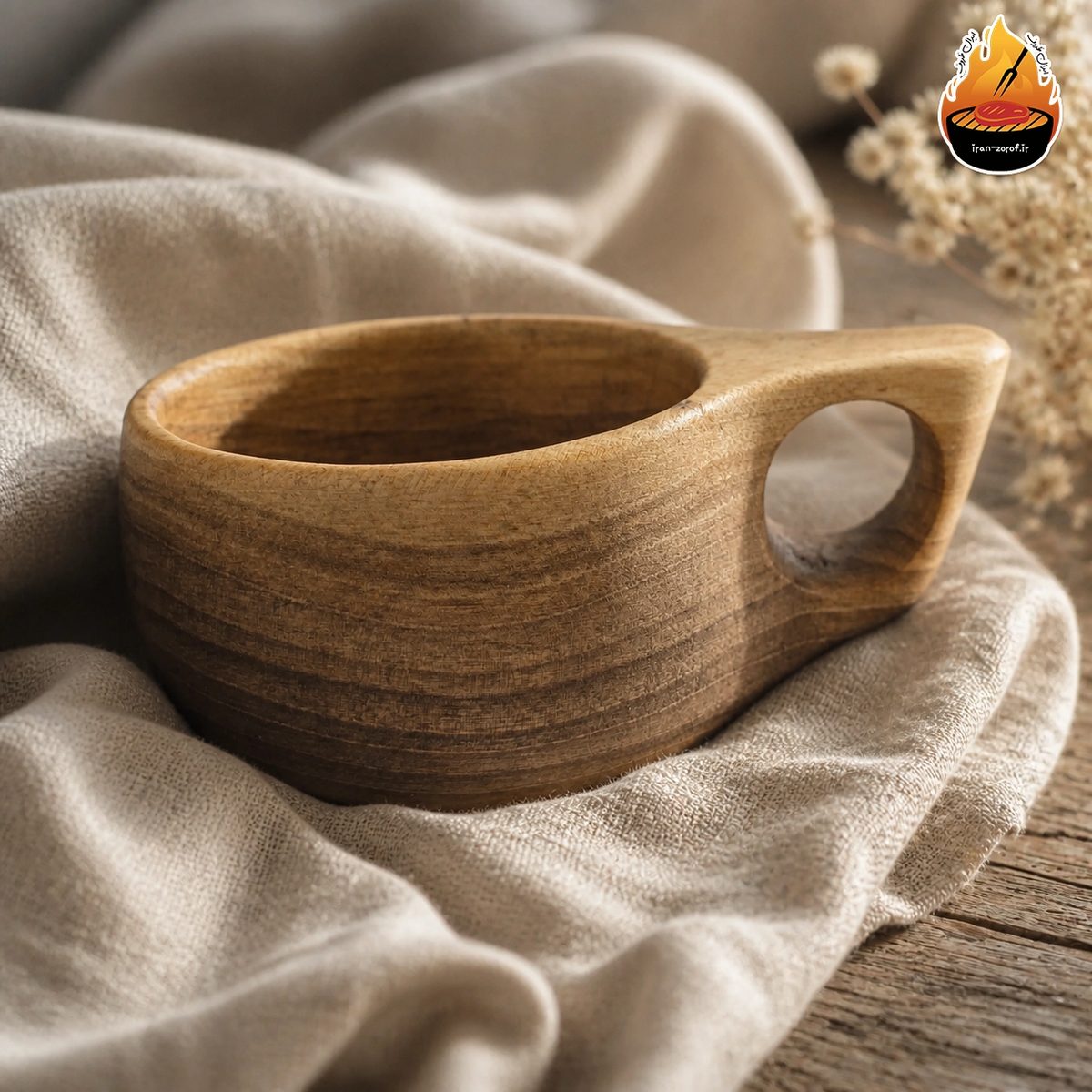 کوکسا چوبی دست‌ساز مدل صدف؛ لیوان گردو طبیعی برای کمپ و سفر — ایران ظروف