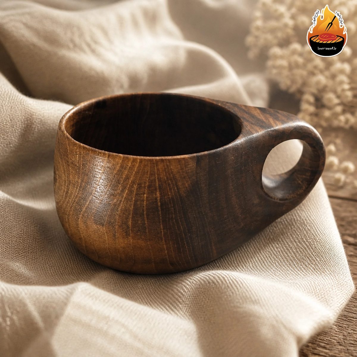 ماگ چوبی کوکسا مدل قطره؛ ساخته‌شده از گردوی طبیعی — ایران ظروف