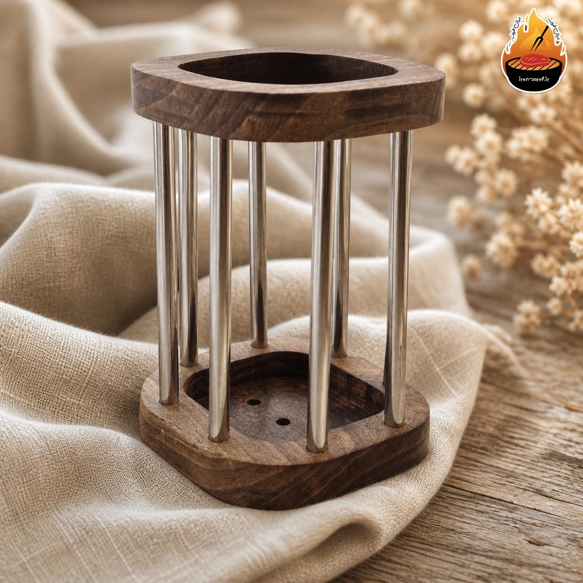 جاقاشقی ایستاده دو طرح مربعی و دایره چوب گردو مدل جوانه — ایران ظروف