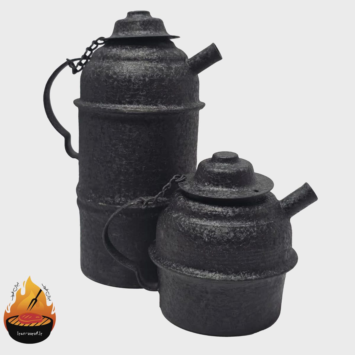 ست شامورتی کتری و قوری مدل آتیش نوش و سه پایه مدل تاشو سایز کوچک